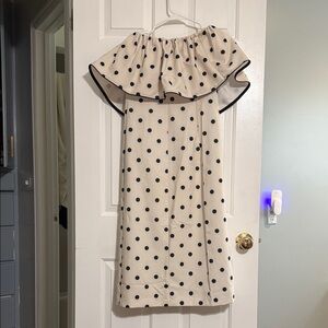 H&M Cream Strapless Polka Dot Dress with Black Trim